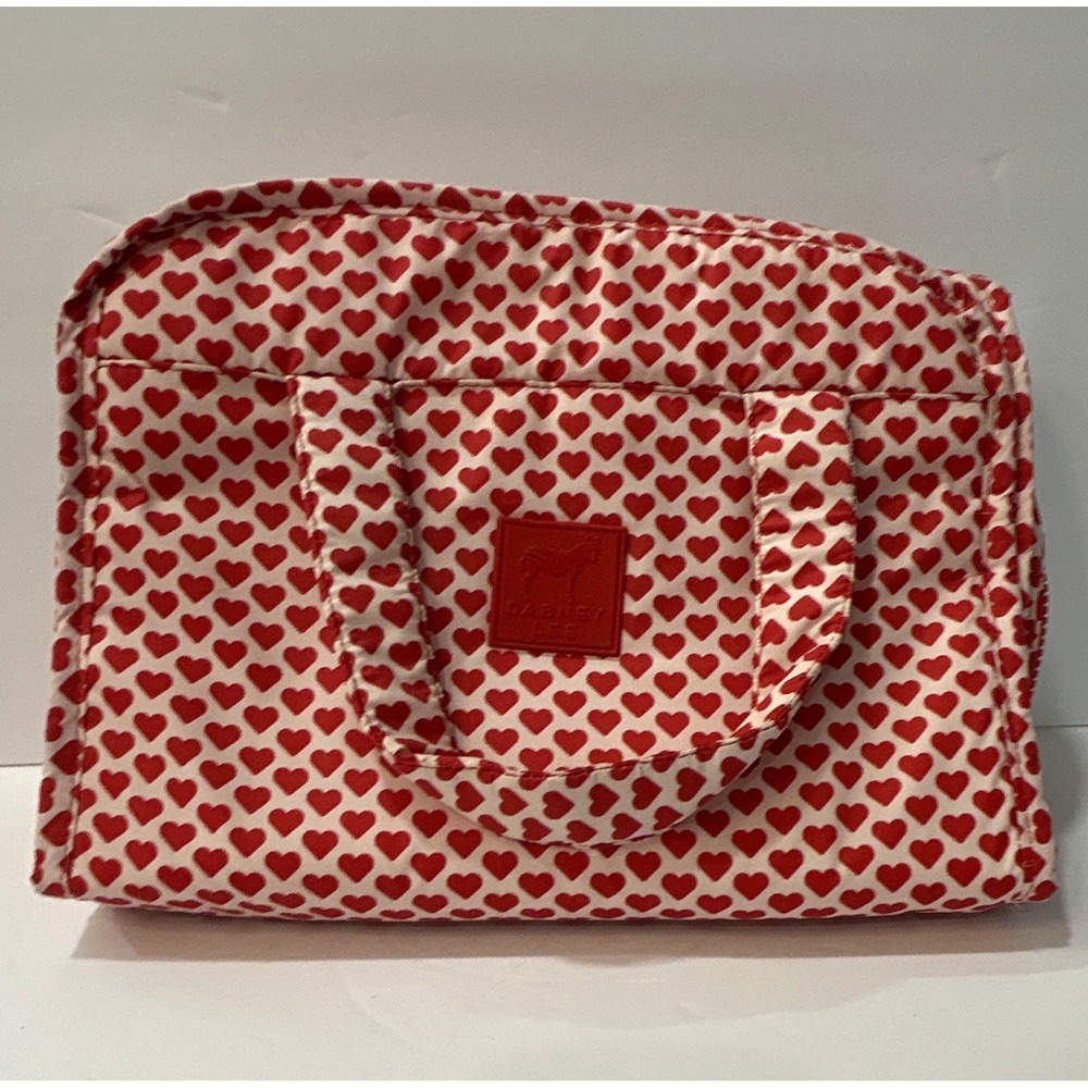 Dabney Lee Hanging Zippered Makeup Bag Red/White Heart Print Plastic